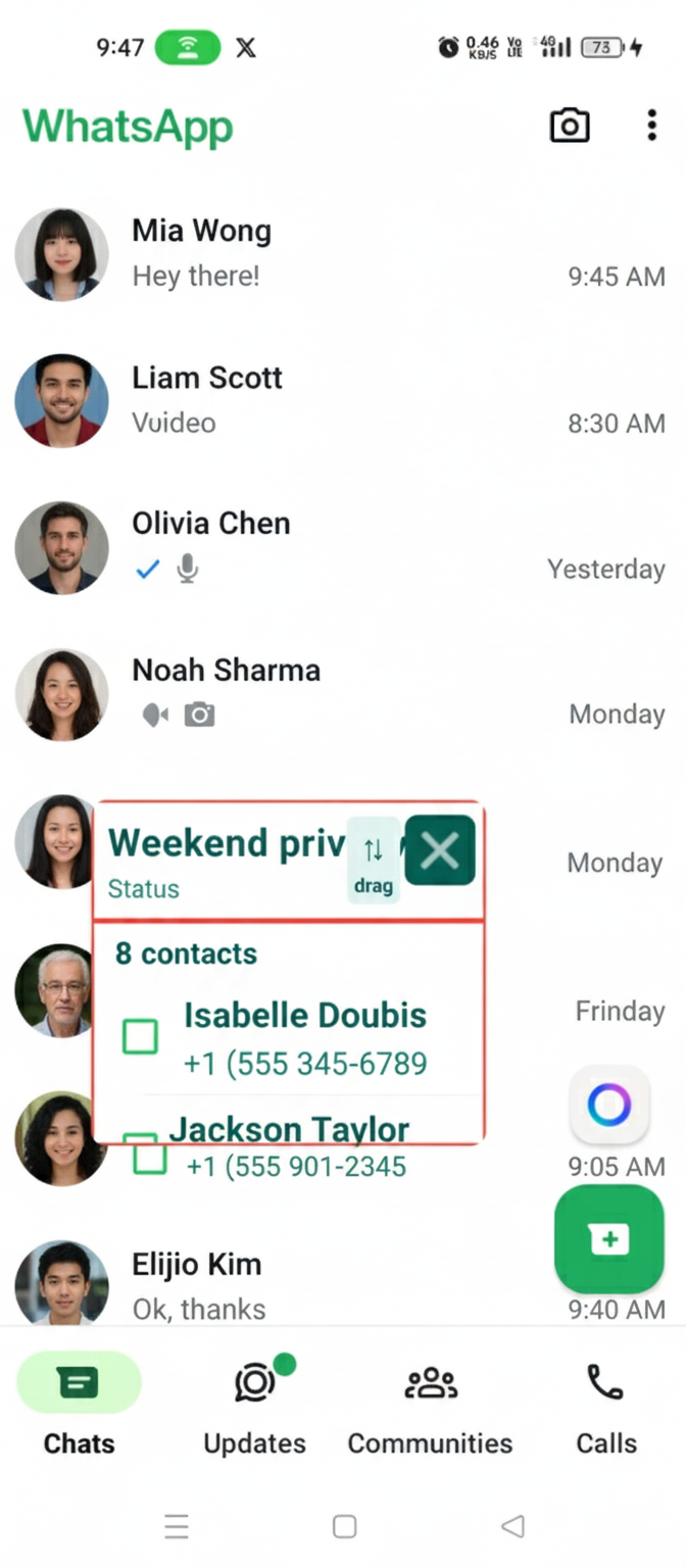 Resized floating window showing privacy controls