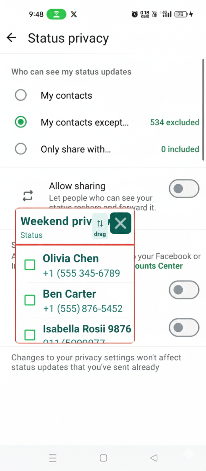 Floating window with multiple contacts selected